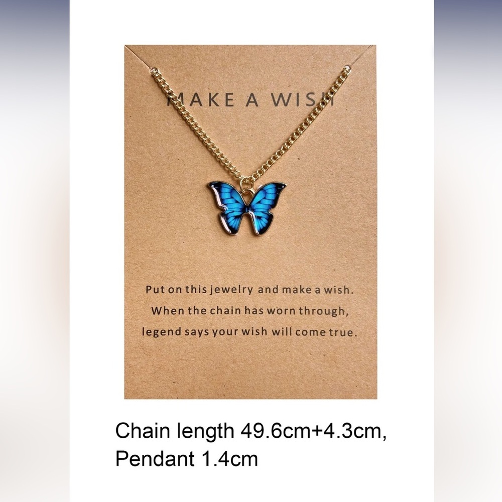 Gold Butterfly Necklace with Blue Accents - Picture 2 of 3